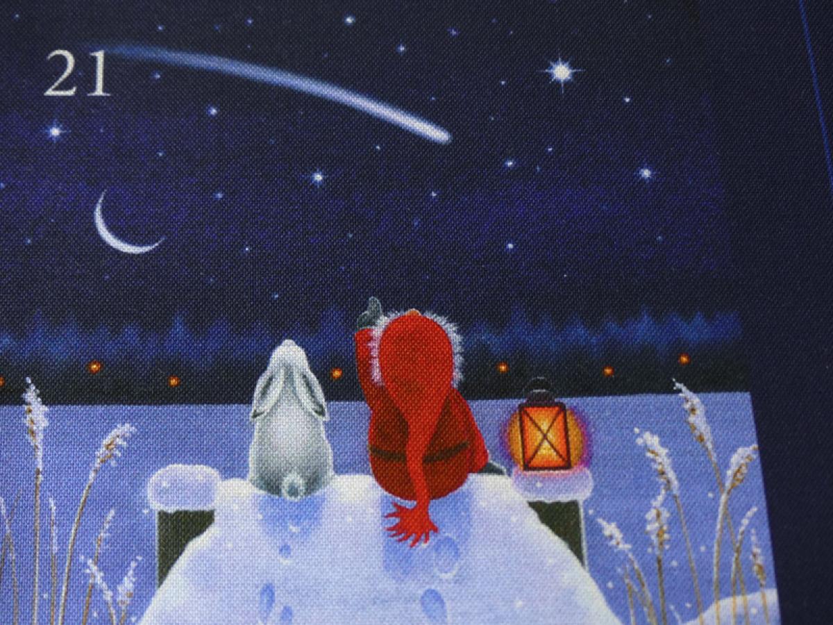 Patchworkstoff Tomtens Village Panel Adventskalender Detailansicht auf dem Dach